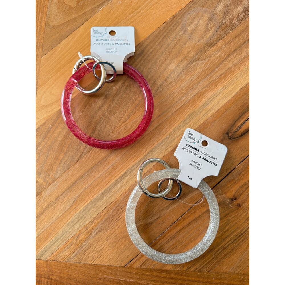 Summer Glitter Resin Bangle Wristlet Keychain Set Pink Sparkle NWT